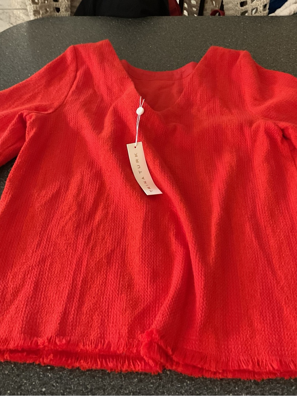 Trina Turk Women’s Red V-Neck Textured Top